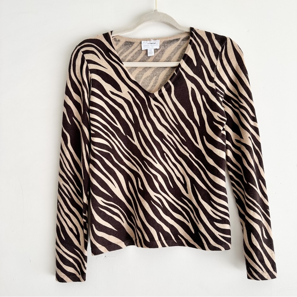 Charter Club Animal Print 2 Ply Cashmere Sweater Size P
